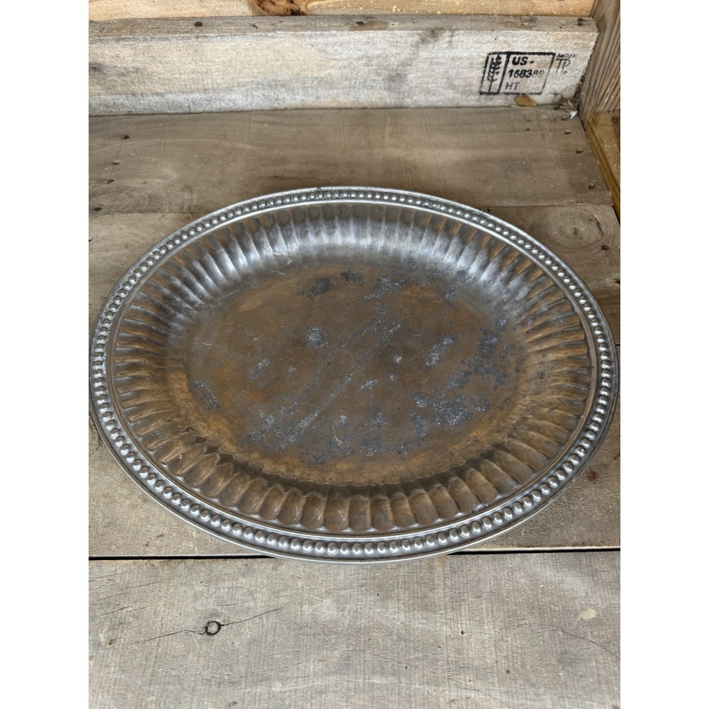 Vintage Wilton Armetale Pewter Ribbed and Beaded Round‎ Serving Platter